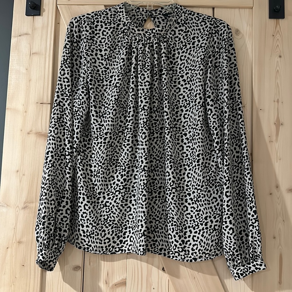 Express Black and White Leopard Print Long Sleeve Blouse